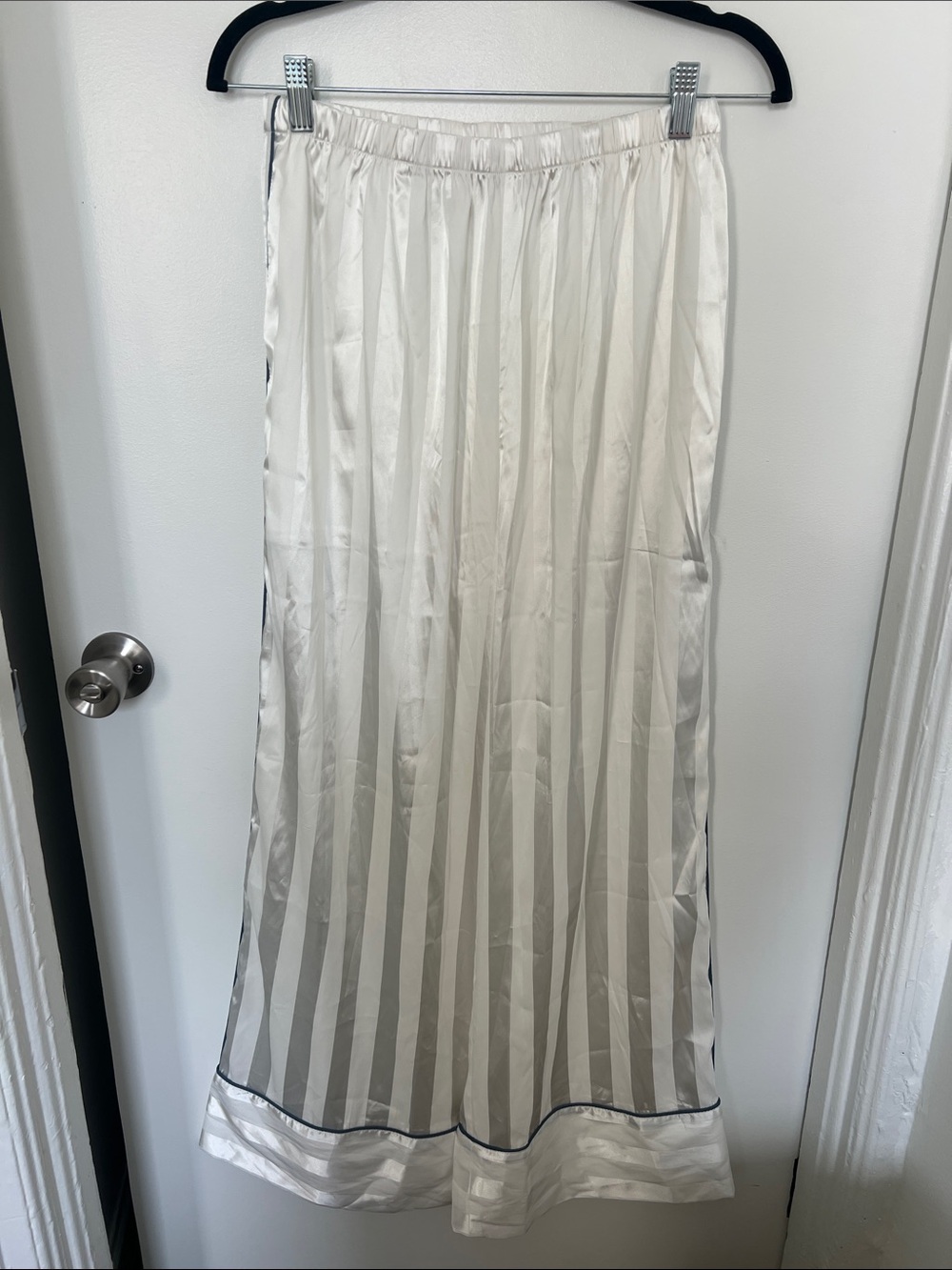 Free People Cream Striped Satin Maxi Skirt